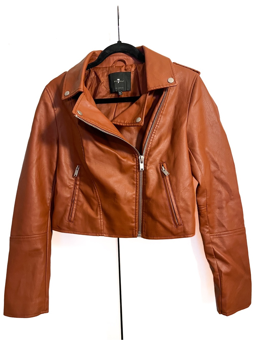 7 For All Mankind Rust Vegan Leather Moto Jacket